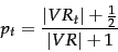 \begin{displaymath}
p_t = \frac{\vert VR_t\vert + \frac{1}{2}}{\vert VR\vert + 1}
\end{displaymath}