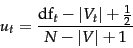 \begin{displaymath}
u_t = \frac{\docf_t - \vert V_t\vert + \frac{1}{2}}{N - \vert V\vert + 1}
\end{displaymath}